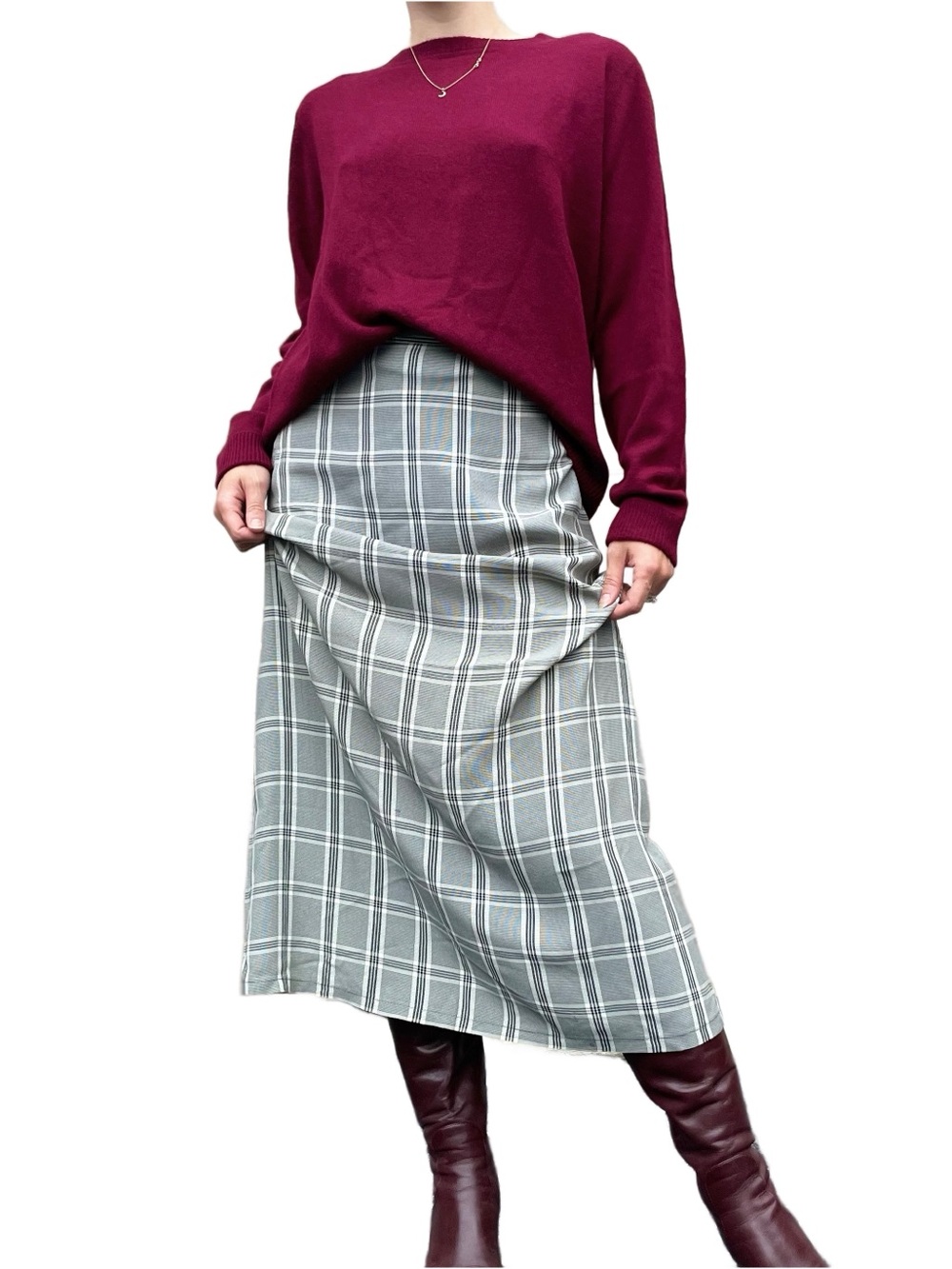 United Colors of Benetton Light Gray Plaid Maxi Slip Skirt